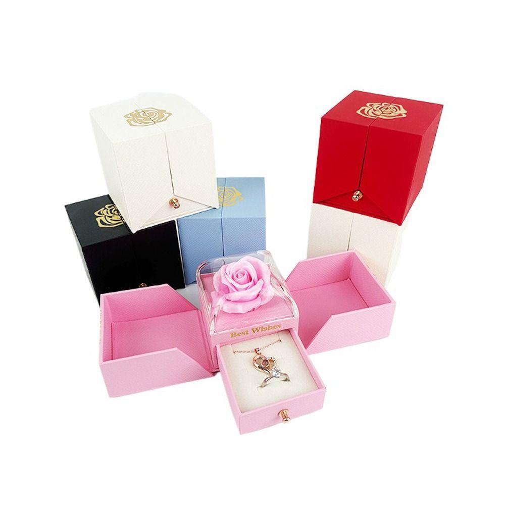 Caja de Regalo de Rosas de Doble Puerta Caja Portátil para Joyas Estuche Exhibidor para Almacenamiento de Joyas Regalos para el Día de San Valentín