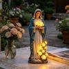 Decoración Religiosa para Exteriores Estatua de Luz de Jardín de la Santísima Madre con Flor Lámpara USB Adorno Resistente a la Intemperie Rosa Brillante Decorativa para Cristianos