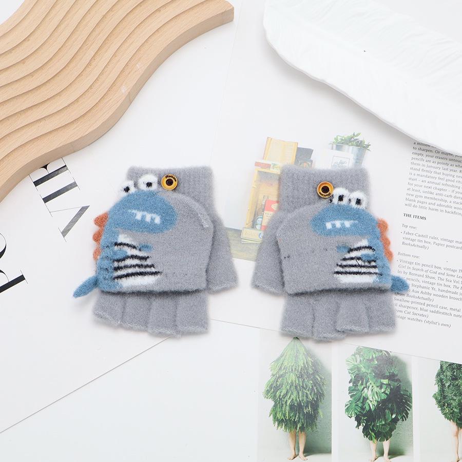 Children's Cute Cartoon Flip-Gloves: Cold-Proof, Half-Finger Winter Writing Warmth for Boys and Girls