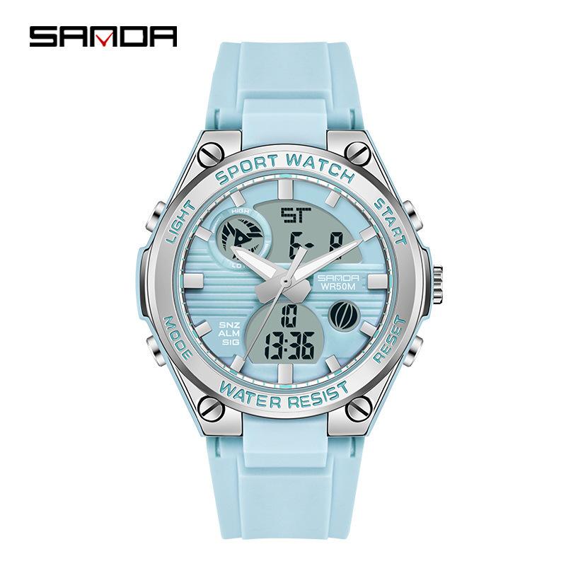 Sanda Watch New Lighting Male School Fashion Trend Digital Electronic Watch Multifunctional Waterproof And Shockproof Men'S Watch