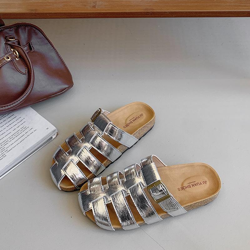 Thick-soled hollowed-out woven bag head Roman slippers women's 2025 new retro versatile one-pedal beach cool slippers