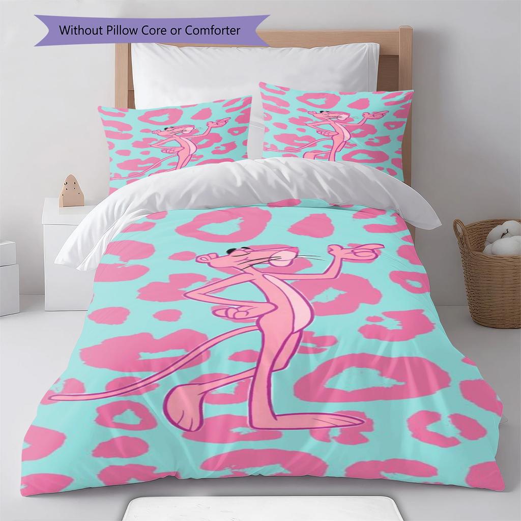 The Pink Panther Pattern Bedding Set Quilt Cover Pillowcase Home Decor Gift (1 * Duvet Cover + 2 * Pillowcase, Without Core)