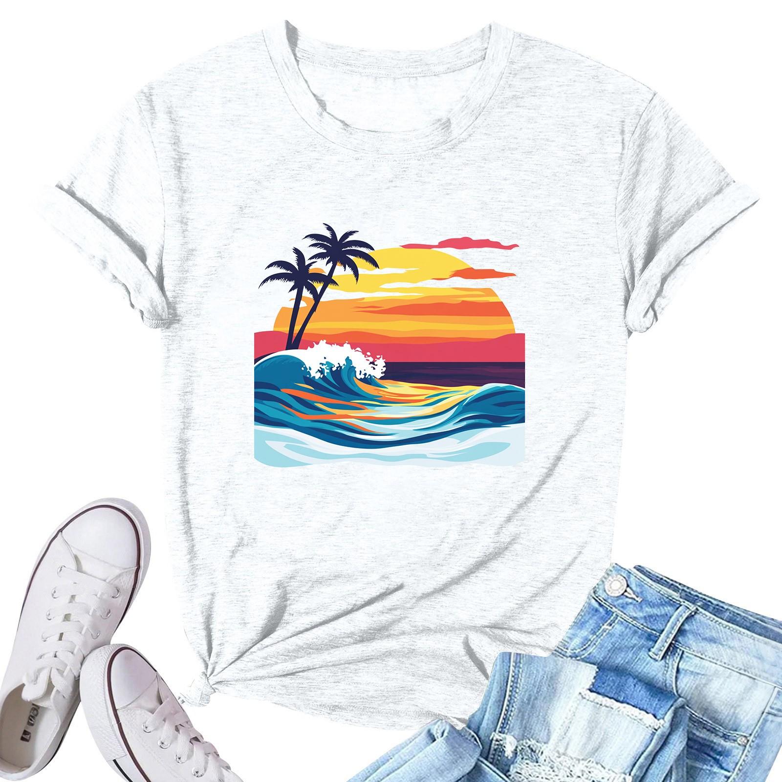 

Жіноча модна повсякденна плісирована кругла футболка з короткими рукавами з принтом XL білий