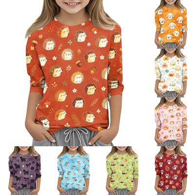 T-shirt Décontracté Imprimé Animal pour Enfants Col Rond Manches Trois Quarts Tissu Doux Confortable Convient pour un Usage Quotidien et les Jeux