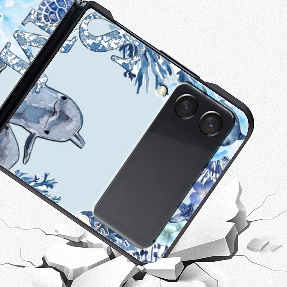 Phone Case for Samsung Galaxy Z Flip 3 4 5 6 7 Folding Black Shell For Samsung Z Flip4 Flip5 PC Hard Cover Ocean Life Theme
