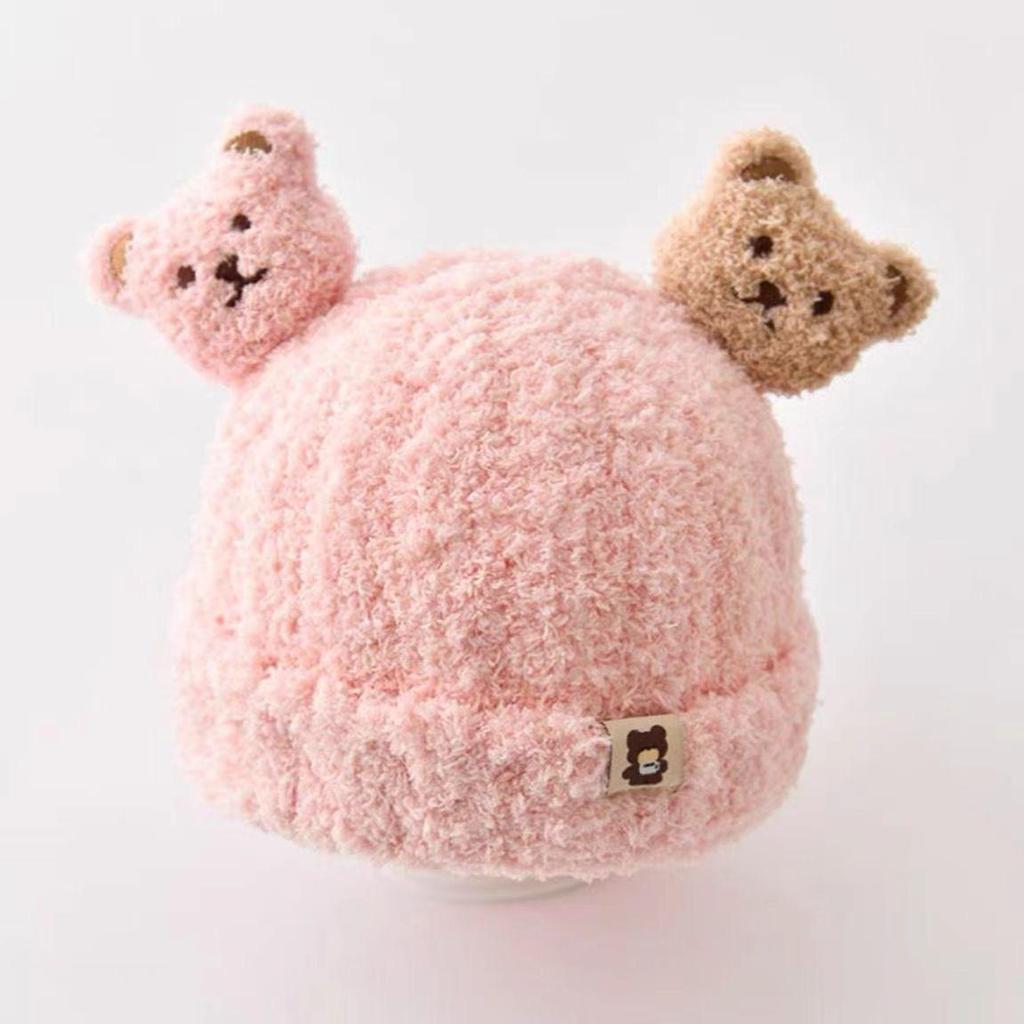 Bear Plush Baby Hat Autumn and Winter Baby Hat Scarf Integrated Two-piece Set Children's Thermal Ear Protection Hat Super Cute