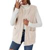 Women Casual Open Front Double Sided Fleece Pocket Mid Length Sleeveless Vest