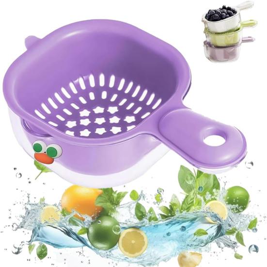 Dual-Layer Drain Basket with Ergonomic Handle Large Capacity BPA Free Multi-Purpose Fruit