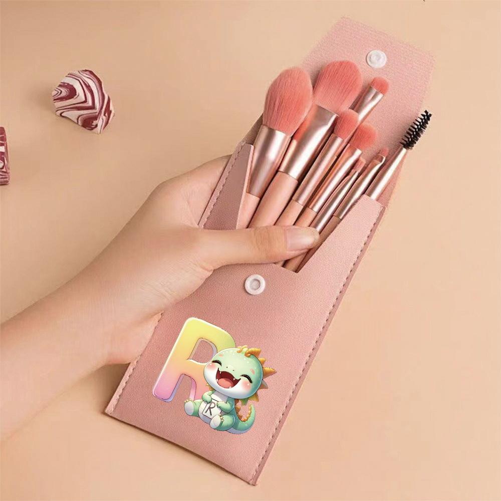 8pcs Pink Professional Makeup Brushes Set Soft Synthetic Bristles With Travel Case For Blush&Eyeshadow Cartoon Animal Pattern