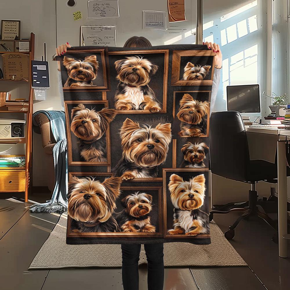 1 Stück Yorkshire-Hunde-Print Flanelldecke, Hohe Qualität, Bequem für alle Jahreszeiten, Heimdekoration, Wärme und Komfort, Perfekt für Weihnachtsgeschenke