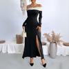 Party Light Dress Long Dress Autumn New One-shoulder Split Long-sleeved Dress