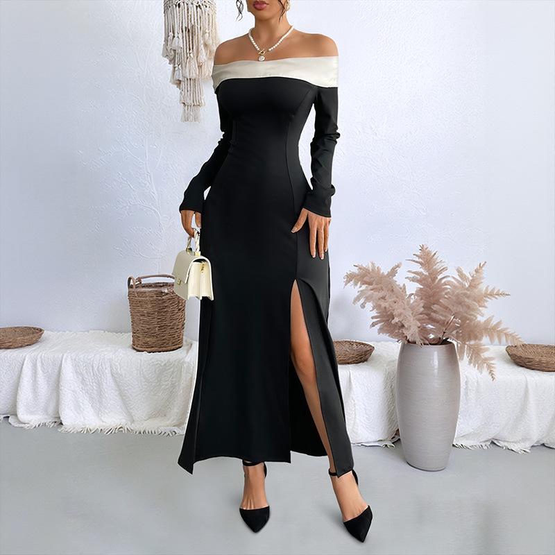 Party Light Dress Long Dress Autumn New One-shoulder Split Long-sleeved Dress