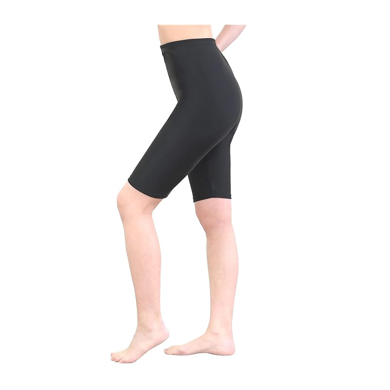 

[Smile [Lara] black 5/4 length L-XL ladies made in Japan woman leggings pants spats stretch beautiful washable elasticity ladies room wear half for