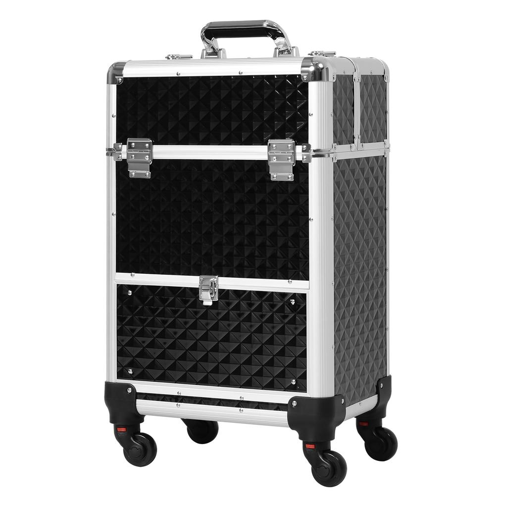 Makeup Trolley Suitcase Cosmetic Vanity Case With Adjustable Telescopic Handle 34L X 25W X 62H Cm Aluminum Black
