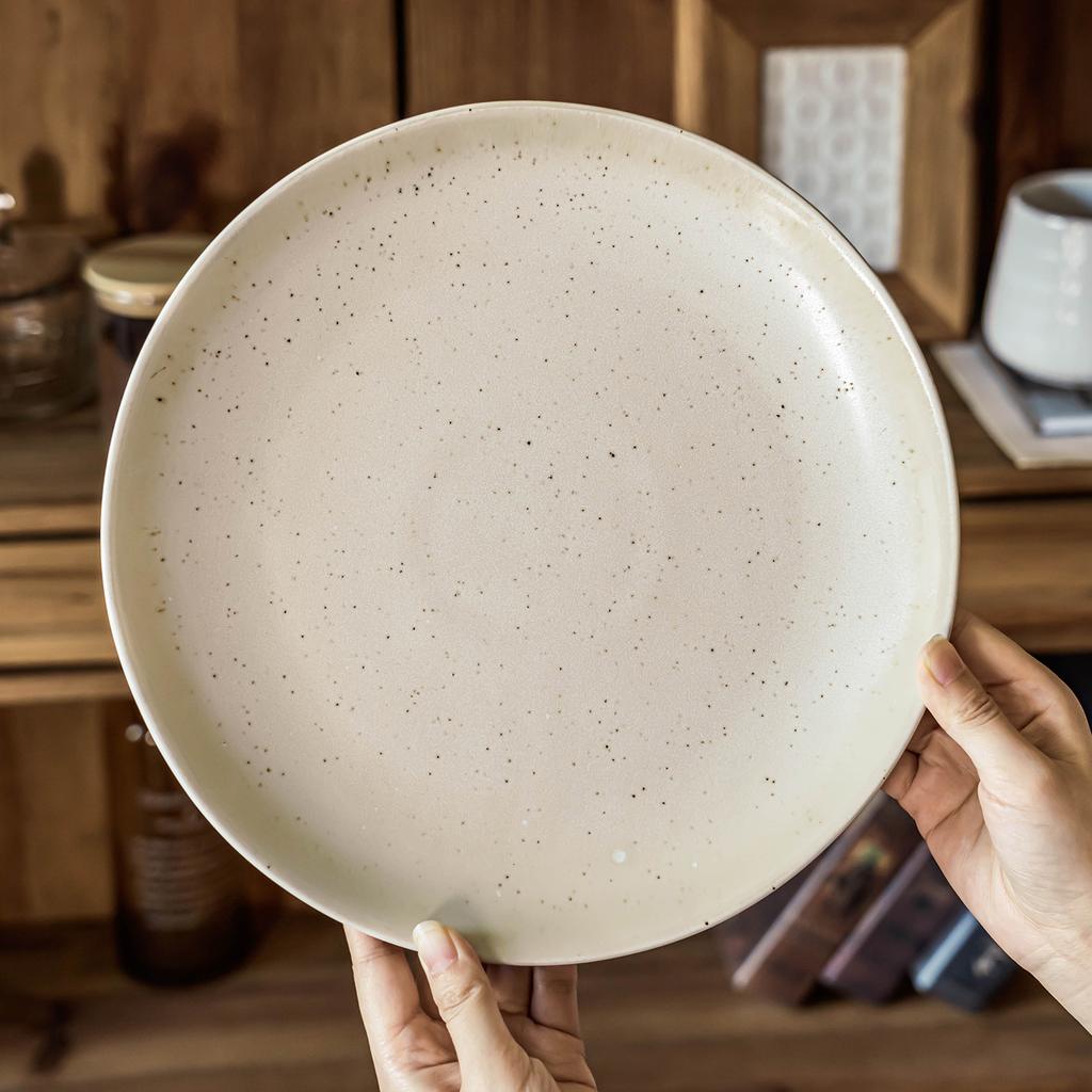 Large Plate Sesame Glaze Ceramic Plate Tableware Household Restaurant Dish Plate Western Plate Steak Plate Round Plate