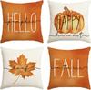Pumpkin Fall Happy Harvest Maple Leaf Throw Pillow Covers, Autumn Seasonal Cushion Case For Sofa Couch Set Of 4