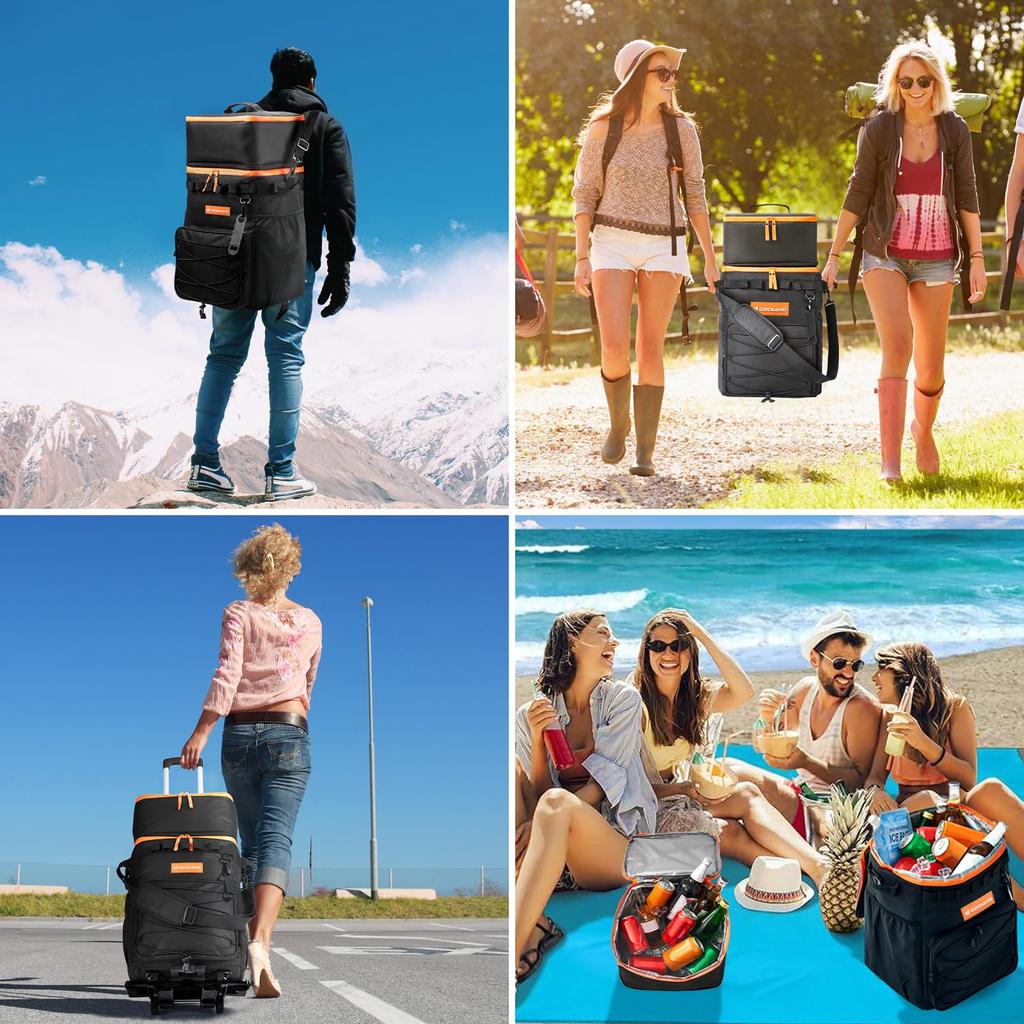 Odoland 35L Soft Cooler Bag with Cart Large Foldable Fishing Cooler for and Picnics Wheels, All-Terrain Included, Capacity, Insulated, Leak-Proof,