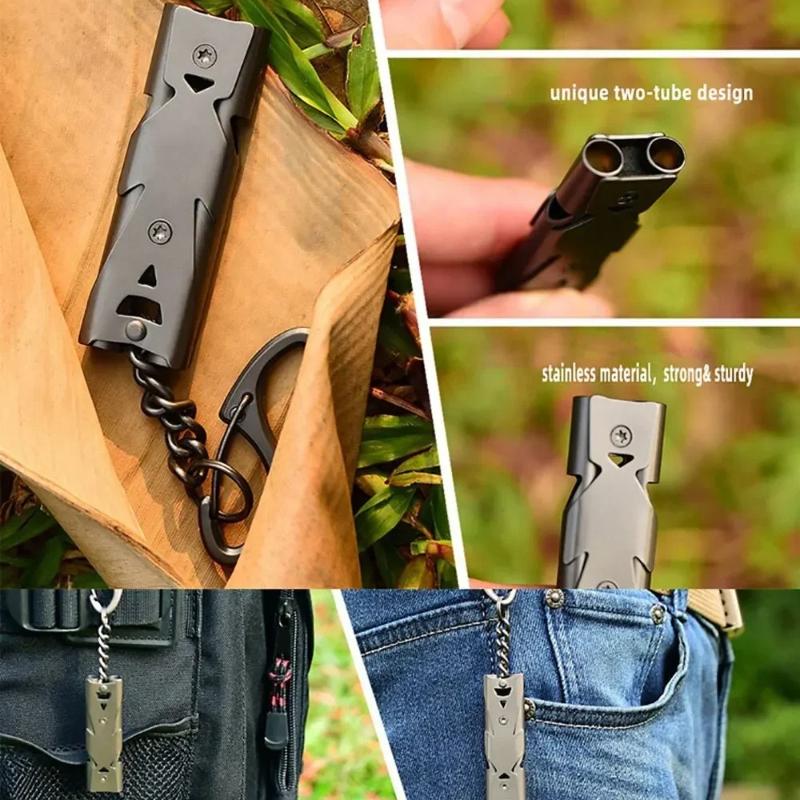 High Decibel Dual Whistle Keychain, Outdoor Camping Emergency Survival Tool, Portable Multifunctional Whistle