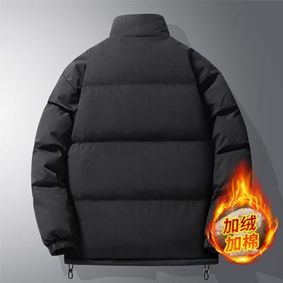 Men's Lamb Wool Cotton-padded Jacket Youth Stand-up Collar Piled Thickened Cotton-padded Jacket Winter Casual Zipper Solid Color Handsome Jacket Tide