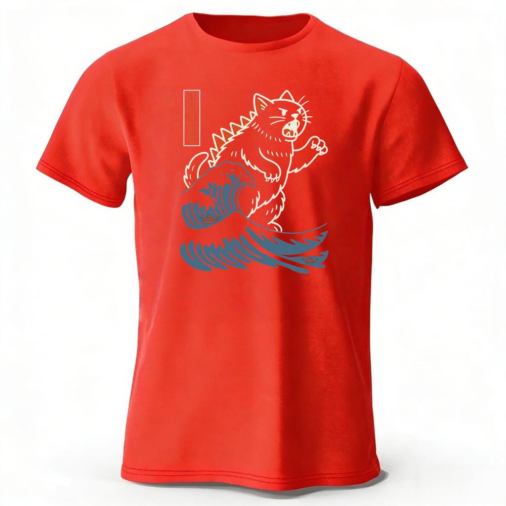 Men's Dinosaur Cat Print Sports Fitness Loose Plus Size Women's Pure Cotton Fashionable Casual T-shirt Street Daily Clothing