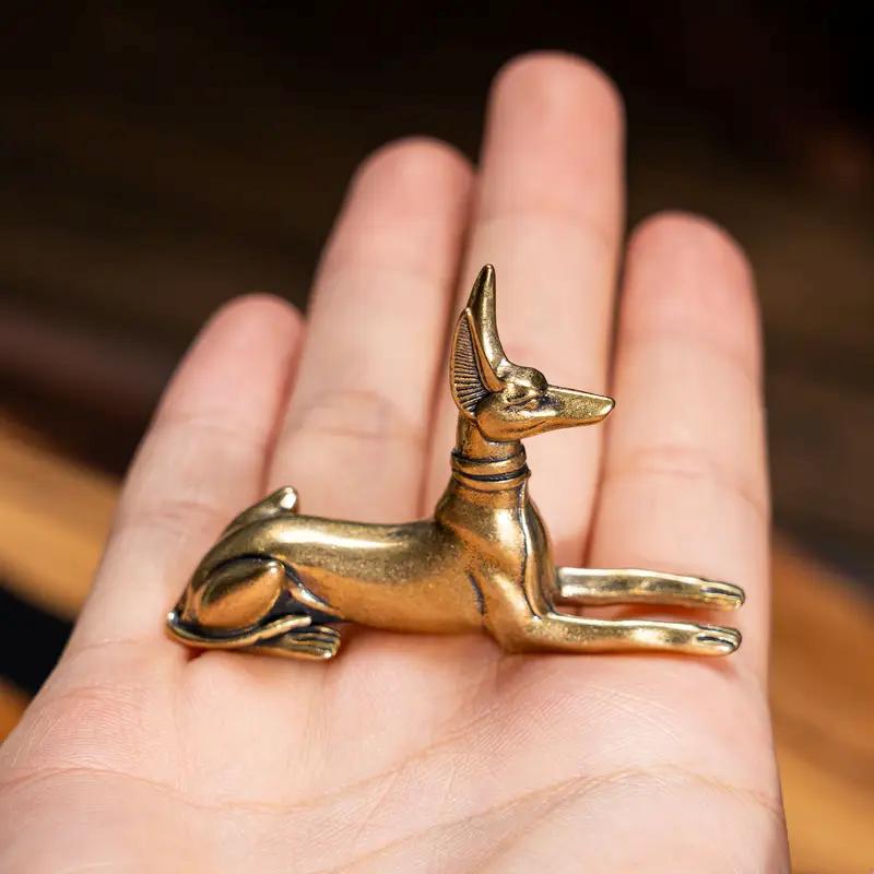 1pc Vintage Brass Egyptian Pharaoh Hound Statue - Exquisite Decorative Art Piece for Home, Office, or Cafe, Ideal for Bookshelve