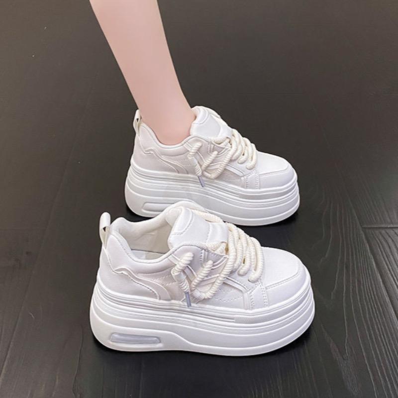 Women's Chunky Sneakers Leather Casual Shoes 8CM Heightening Platform Shoes for Women Skateboard Shoes Zapatillas Mujur