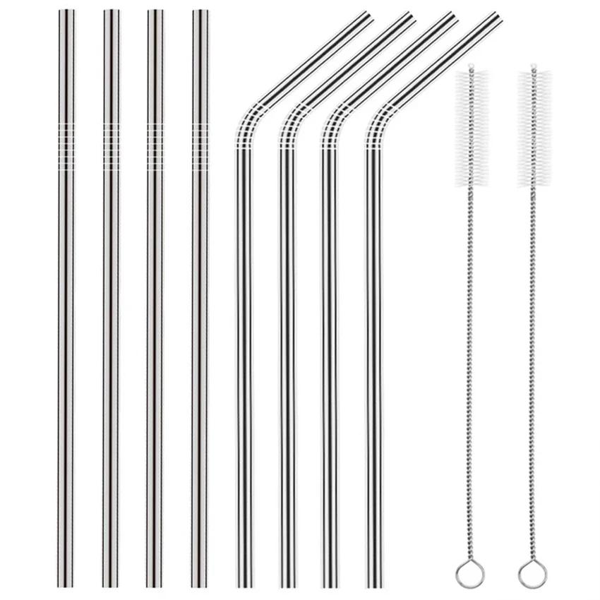 2/4/8Pcs Drinking Straw Reusable Straws with Cleaner Brush Set High Quality Eco Friendly Stainless Steel Metal Straw For Mugs