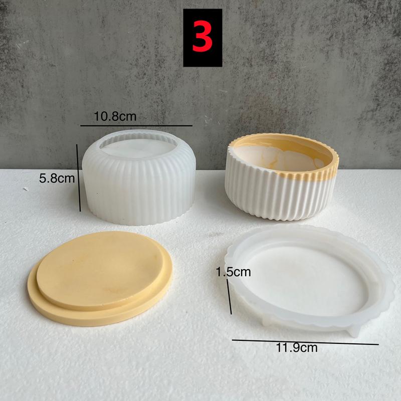 New Round Stripe Candle Jar Silicone Mold DIY Handmade Storage Box Pen Holder Plaster Cement Vase Crafts Casting Mold Home Decor