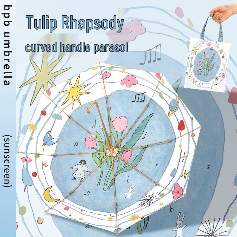 

Женский оригинальный зонт-парасоль BPB с изогнутой ручкой – Автоматически складывающийся, с защитой от УФ-лучей, солнцезащитный, для дождя или солнца.