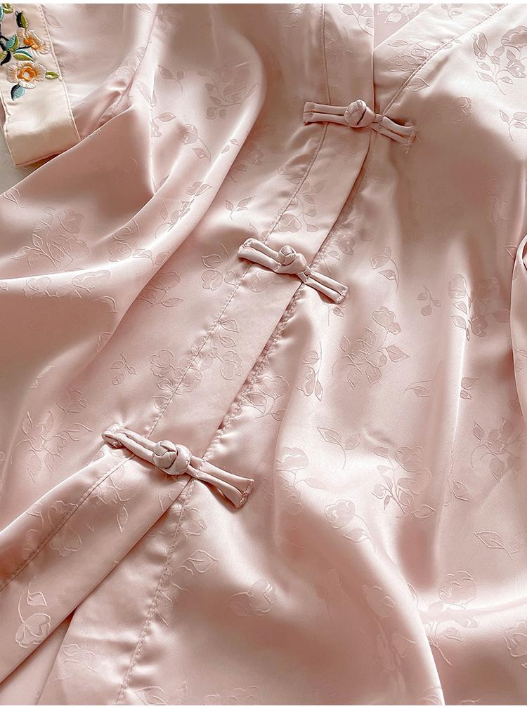 2025 Women's Mulberry Silk Pajamas: Short Sleeve, Frog Button, Chinese Hanfu Style
