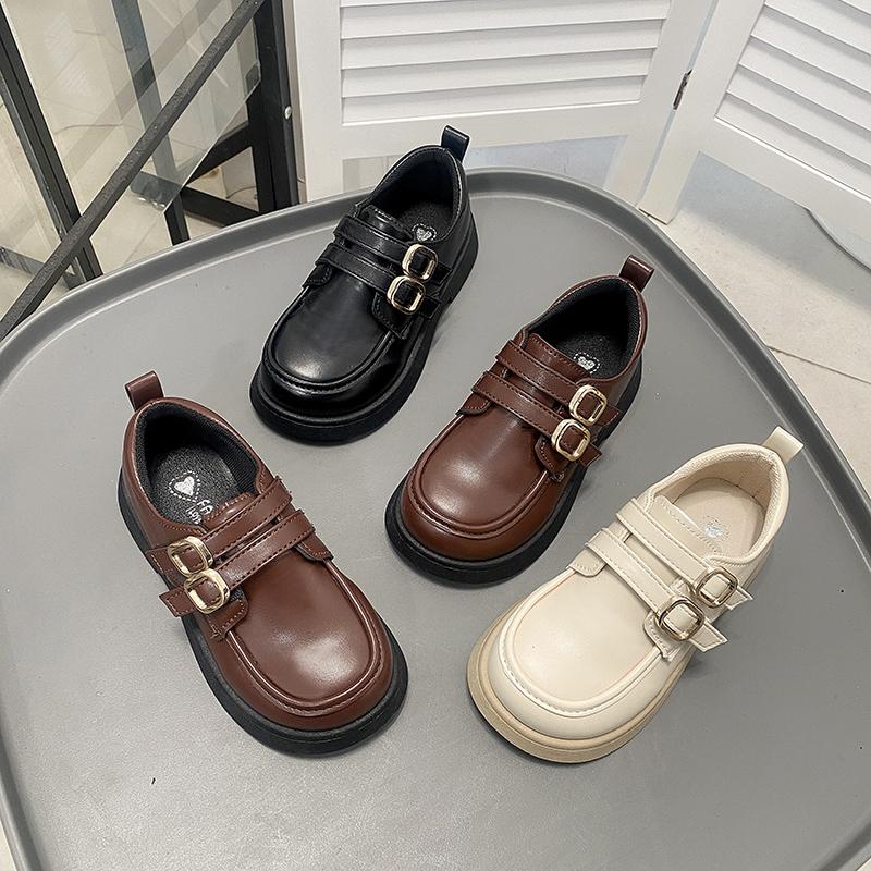 Students Leather Shoes British Style Retro Kids Flat Shoes Double Hook&loop 2025 New Children Uniform Shoes Non-slip Soft Sole
