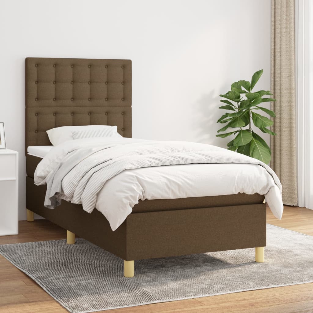 Box Spring Bed with Mattress Dark Brown 90x190 cm Fabric