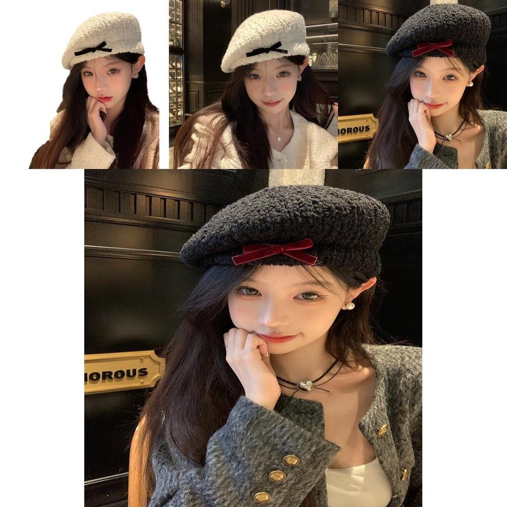 Charming Feminine White Beret Hat With Cute Bowknot Design Perfect For Every Outfit