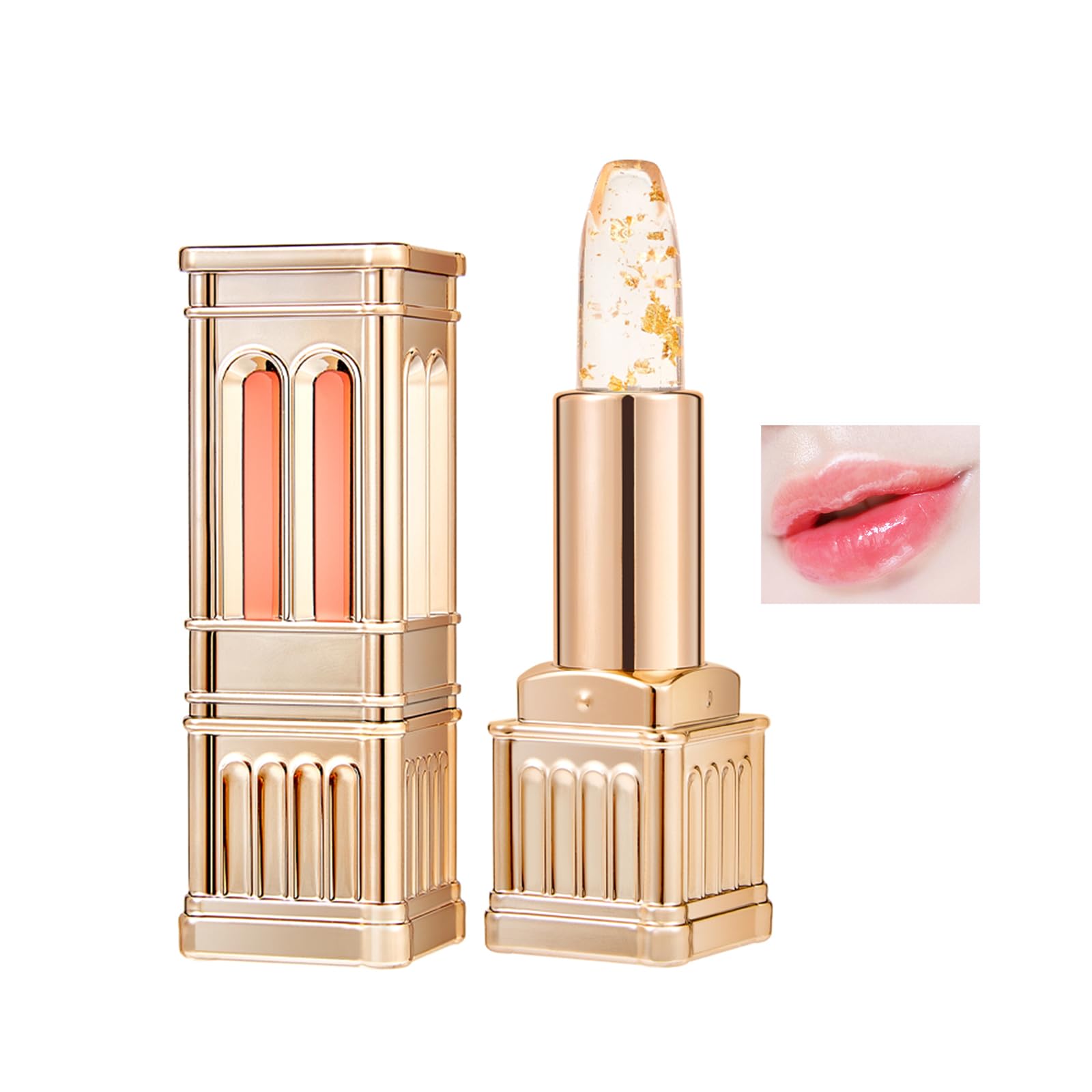 

Qin Derdom Lipstick, Heat-Reducing Color Change, Gold Leaf Infused, Clear Lipstick, pH-Resistant, Castle-Style, Moisturizing, Shiny, Transparent,