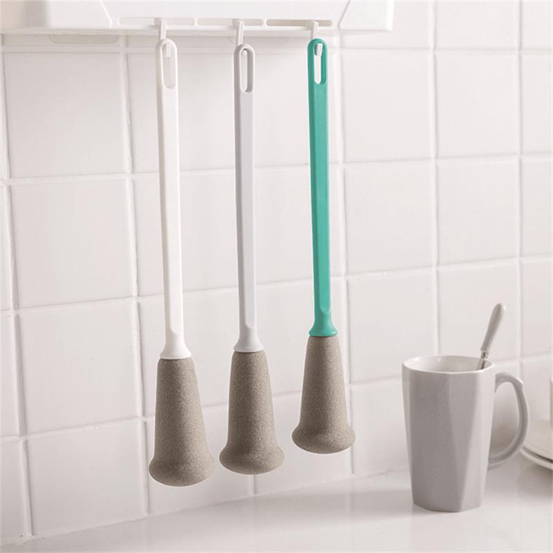 1PC Nordic-style Long-handled Sponge Brush, Suitable for Bottles and Cups, with a Soft Sponge Head for Scrubbing Kitchen Utensils.