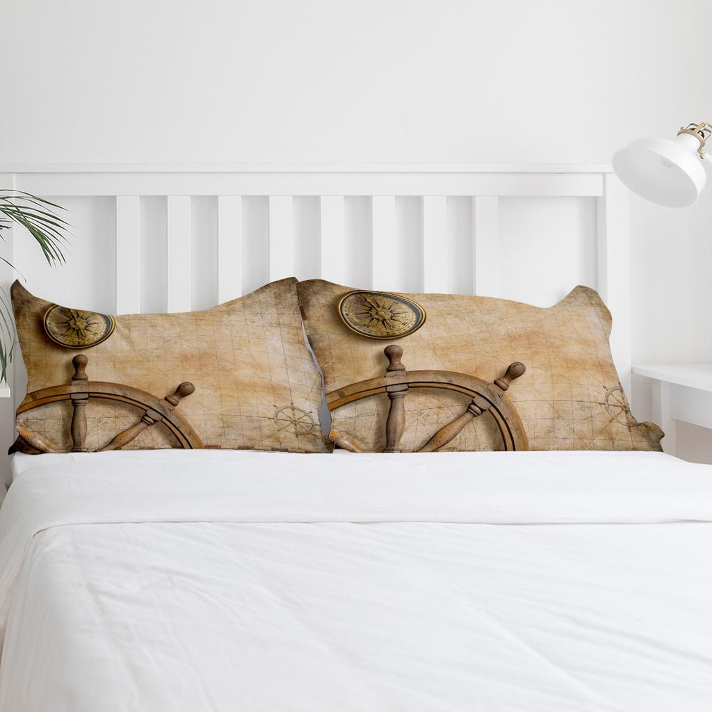 Steuerrad Kompass Vintage Bettwäsche Set 3tlg. Bettbezug Kissenbezug Kinder Erwachsene Bettdeckenbezug Doppelbett Set Heimtextil