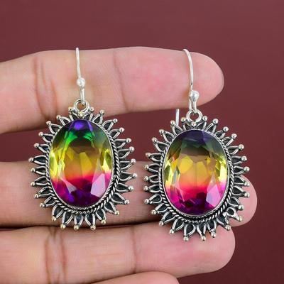 Facettierter Multi-Turmalin-Ohrring Echter Edelstein-Ohrring 925 Sterlingsilber-Ohrringe Handgefertigter Schmuck Einzigartiges Design Ohrring Geschenke für Ehefrau