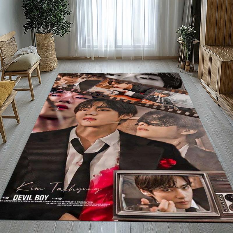 Kim Tae Hyung V Kpop B-BTS Living Room Non-Slip Area Rug Soft Carpet for Bedroom Kids Playroom Sofa,Home Decor Doormat Gift
