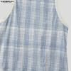INCERUN Men Sleeveless Plaid Print Casual Sport Athletic Long Tank Tops Vest