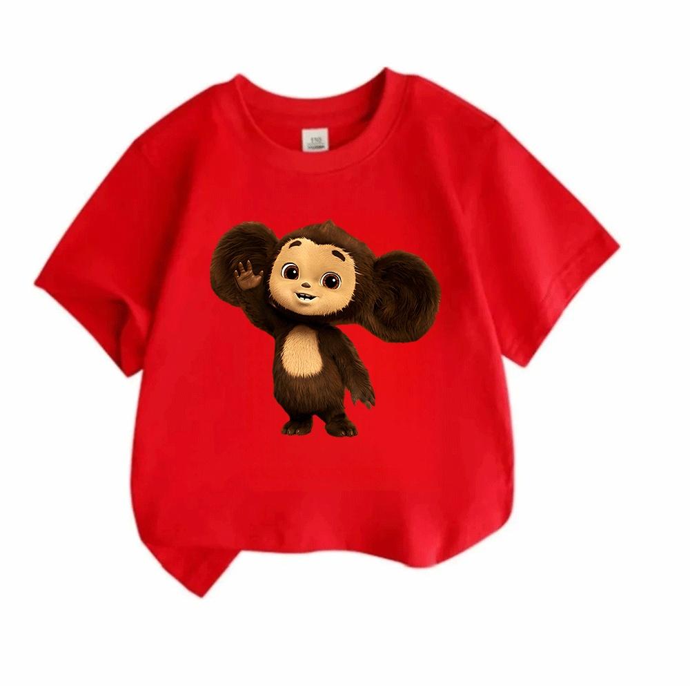Cute Cheburashka Printed Kids Unisex Crew Neck Short Sleeve T Shirt, 100% Cotton Soft Casual Tees for Boys Breathable Lightweight Summer Basic Tops