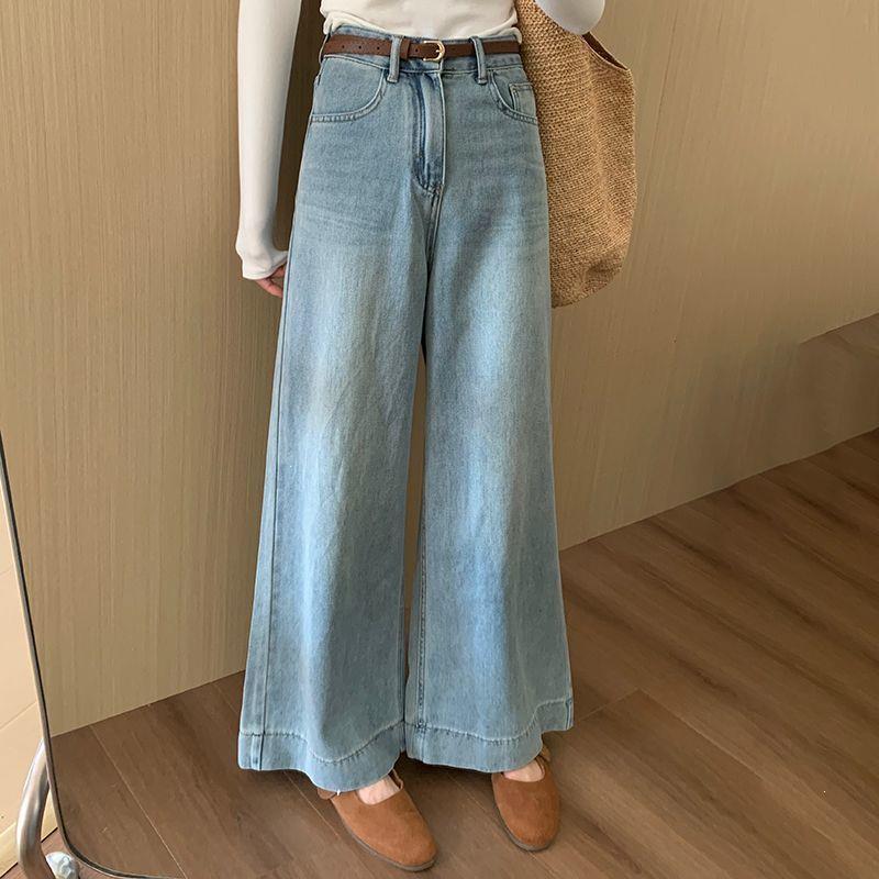 

Retro Minimalist Draped-Waist Wide-Leg High-Waisted Jeans - Spring Fashion for Women L (105-115 jin) светло-синий