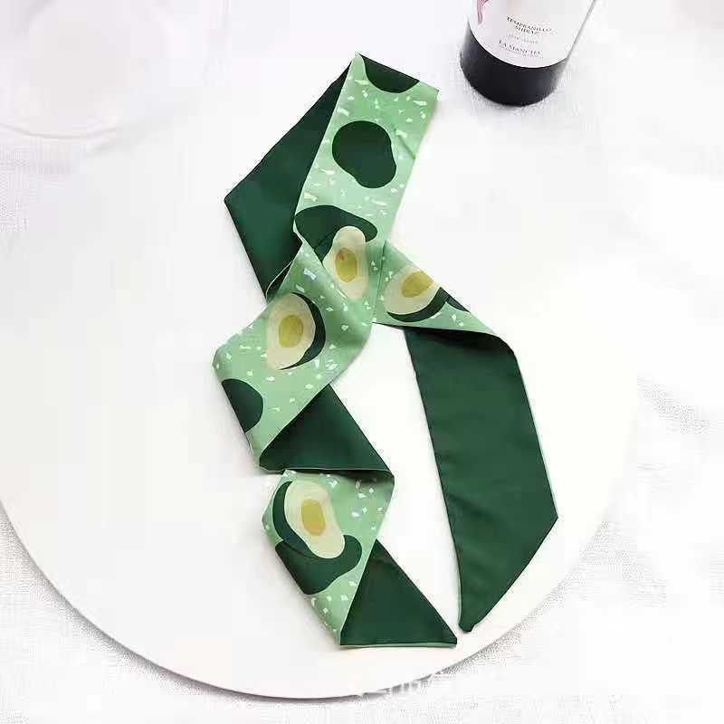 Small White And Tender Green Silk Scarf For Women, Thin Streamer, Headband, Hair Tie, Bag Decoration Long