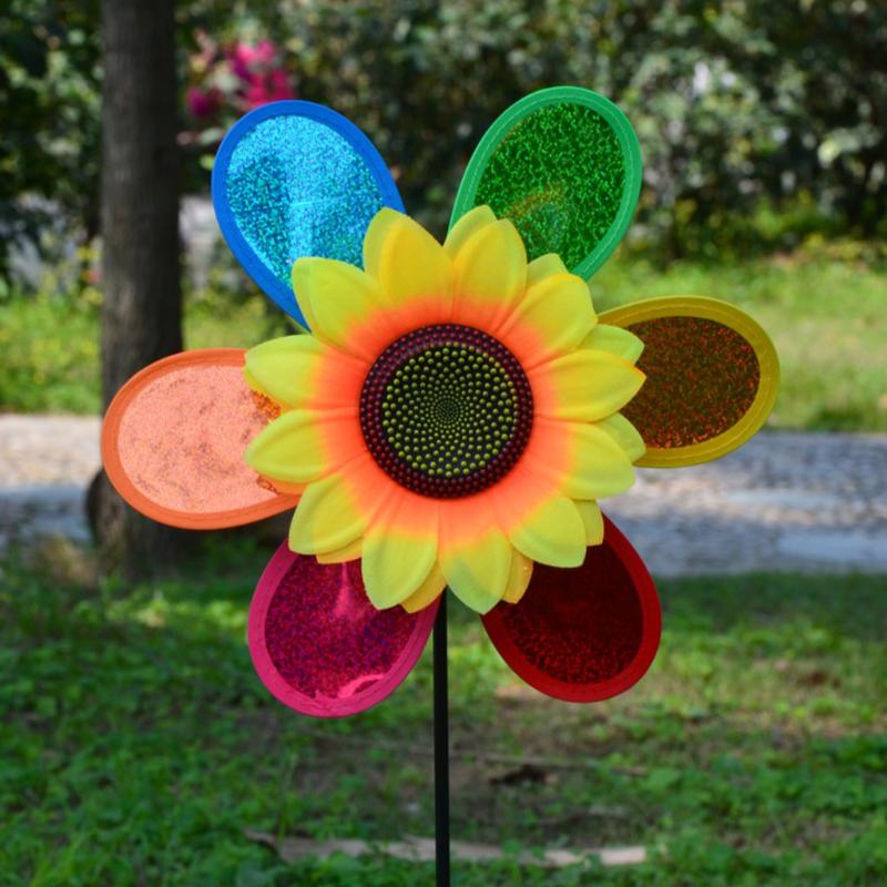 Sequins Spinner Home Garden Yard Decoration Colorful Sunflower Windmill Wind 