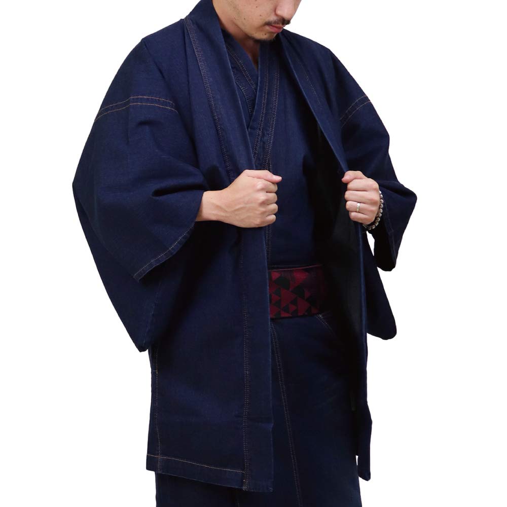 SWINGPLUS Denim Haori Solid Perfect for Made in Japan Men's Japanese-Made Jacket, Color, Kimono, (Size 2L, Indigo)