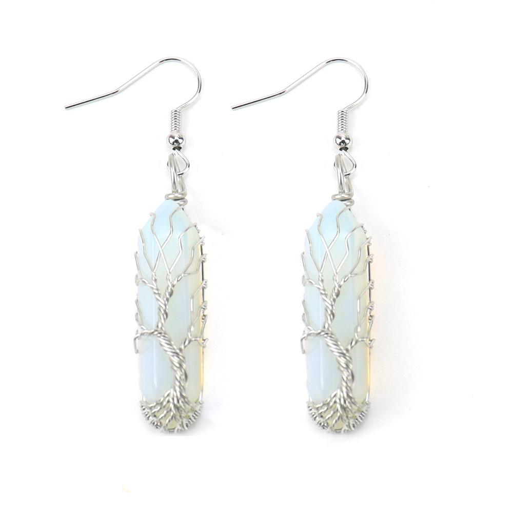 Tiktok Live Hand Wrapped Natural Stone Crystal Hexagonal Amethyst Tree Of Life Earrings Earrings E42