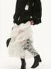 Women's Lace Skirt White Y2k Vintage Elegant Mid-length Skirt Ruffled Elastic Waist Korean Fashion Clothing