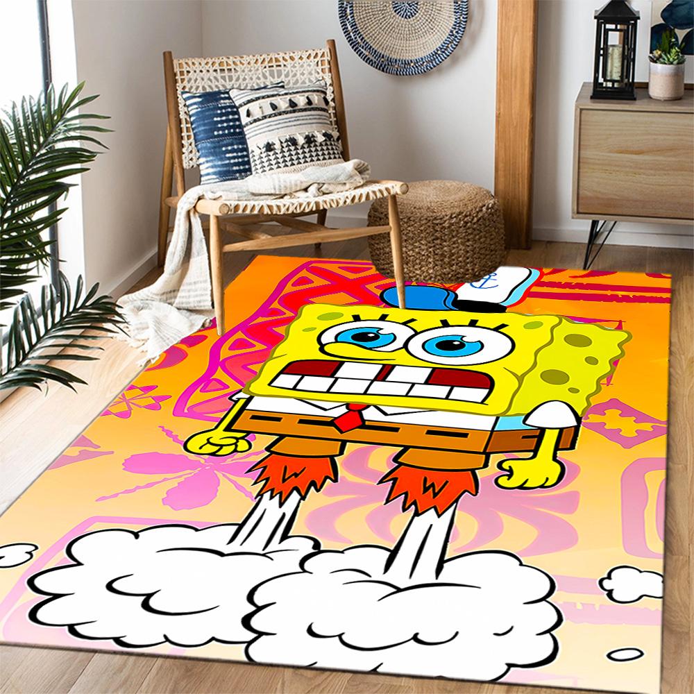 Happy Spongebob Happiness Themed Anti-Slip Rugs - Polyester Home Decor, Suitable for Bedrooms, Living Rooms, Doorways, Studios, and Decorations