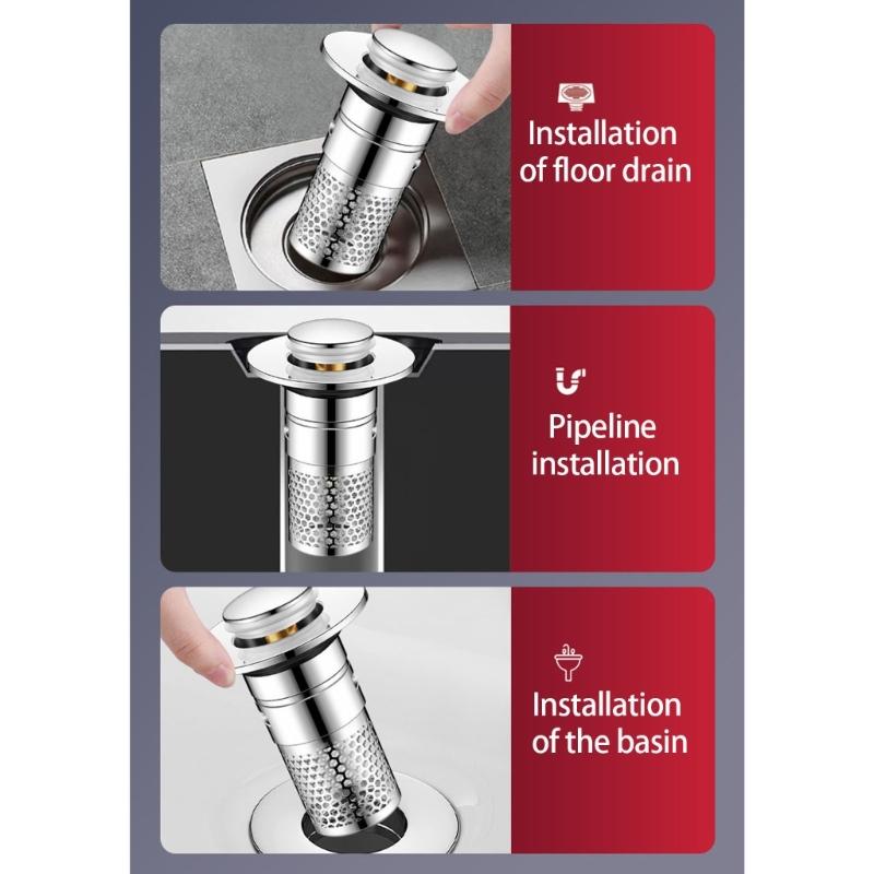 Practical Bathtubs Drain Stoppers And Drain Collector Bounces Designs Without Clog Filter Basket Accessory for Drain