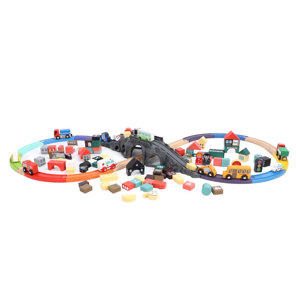 126pcs Wooden Block Track Set Educational Safe Interactive Toy Wood Train Track Set for Child