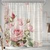 ~O~Vintage Floral Pink Letter Shower Curtain - 100% Polyester, Machine Washable, Grommet Top, Includes Hooks, All-Season,Bath De